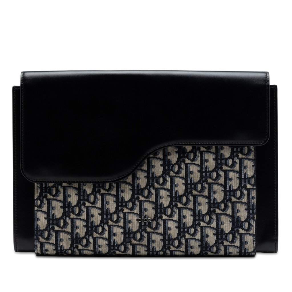 Dior Oblique Canvas and Leather Saddle Flap Portfolio Pouch Black Very good condition - Front View