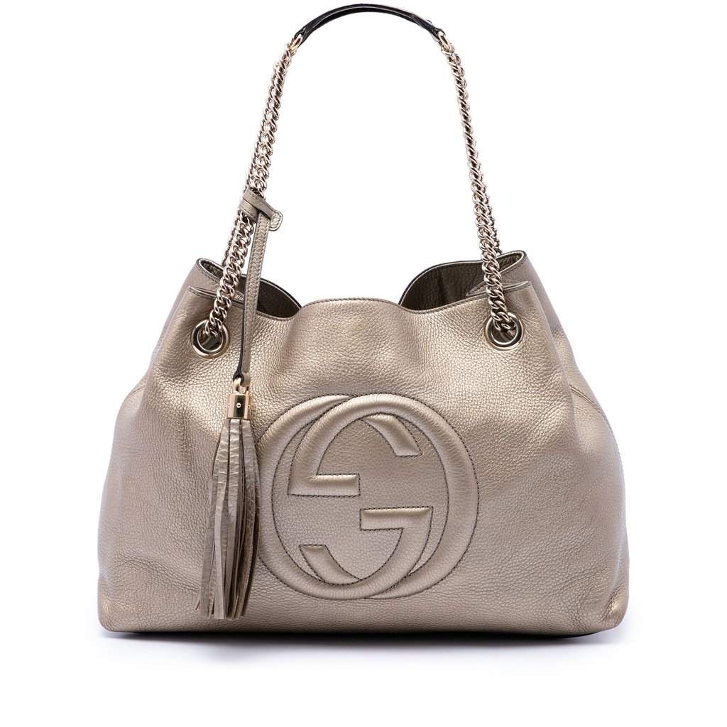 Gucci Medium Metallic Calfskin Soho Chain Tote Gold Leather Very good - Front View