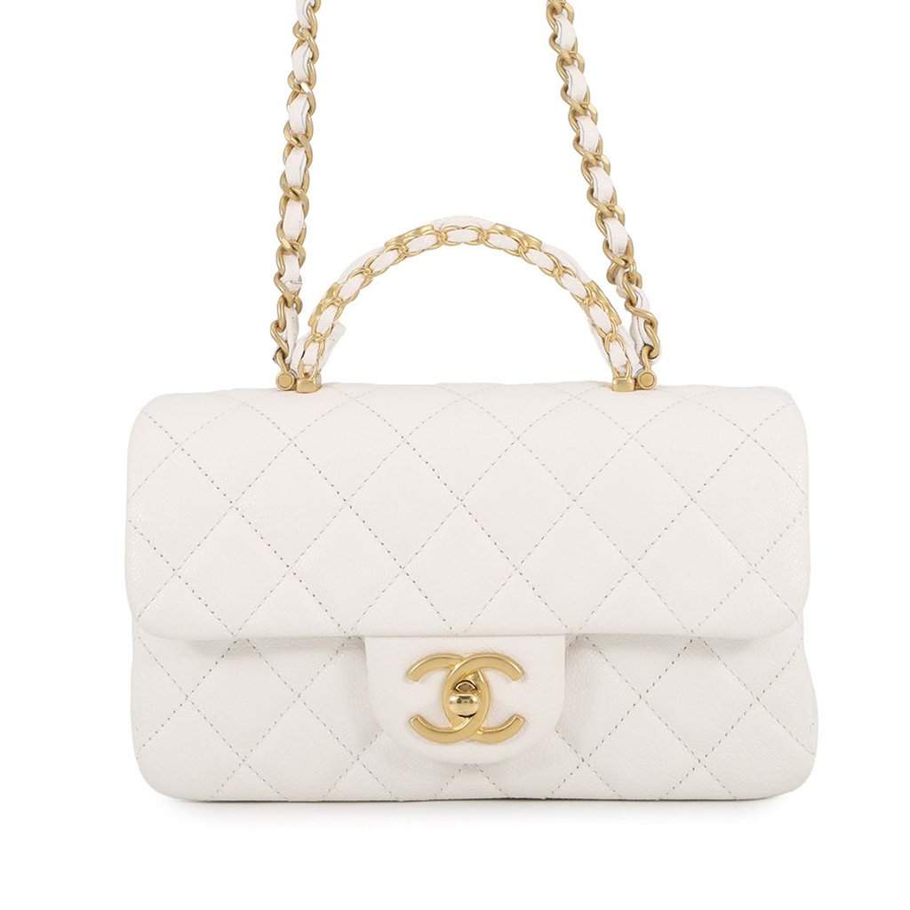 Chanel Mini CC Quilted Caviar Handy Flap White Leather Very good condition - Front View