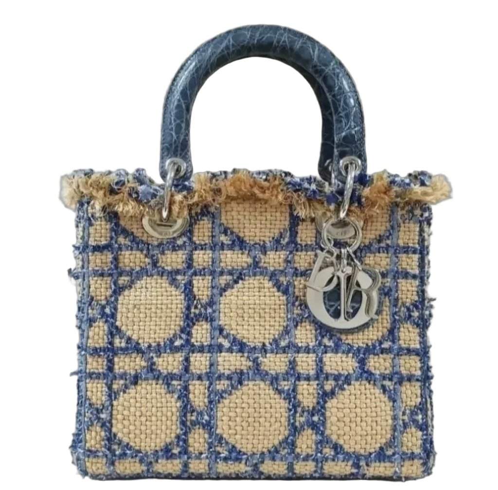 Dior Dior Lady Dior Medium Tweed  Crocodile  Print Lambskin  Handle Bag Pre-Owned MultiColor Tweed Good condition - Front View