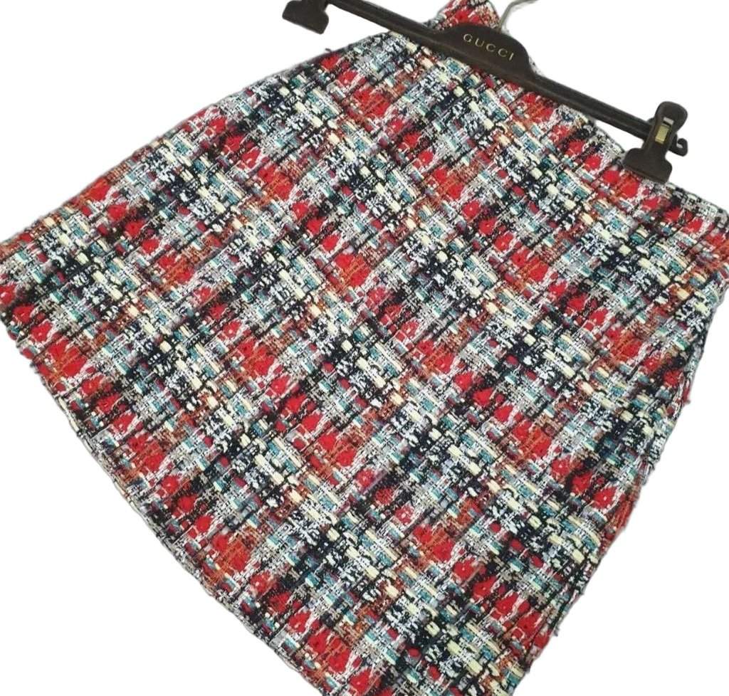 Gucci GUCCI Light Tweed Mini SkirtSz.42 Pre-Owned White Tweed Good condition - Front View