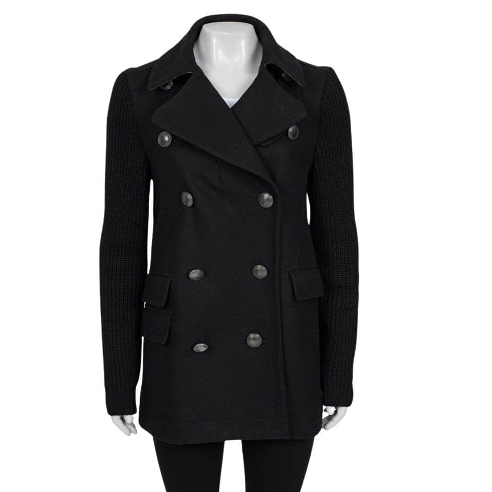Burberry Burberry Brit Black Wool Coat with Knit Sleeves - Size M Pre-owned Black Wool Good condition - Front View