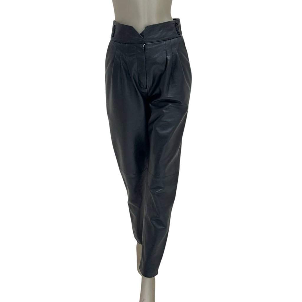 Alberta Ferretti Alberta Ferretti Leather Pants - Size 40 Pre-owned Navy Leather Good condition - Front View
