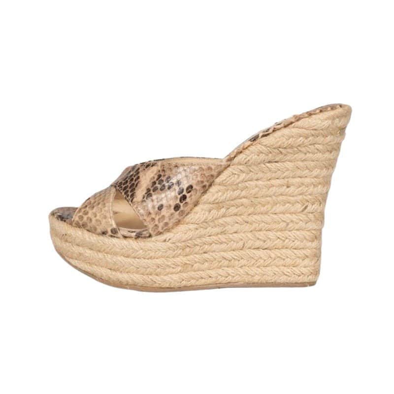Jimmy Choo Jimmy Choo Animal Print Leather Wedge Sandals Sz.36 Pre-owned Beige Leather Good condition - Front View