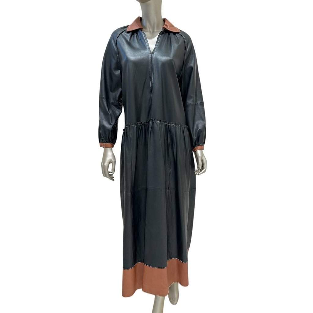 Unsigned Chic Stand Studio Gilda Two-Tone Leather Dress Sz 36 Pre-owned Navy Leather Good condition - Front View