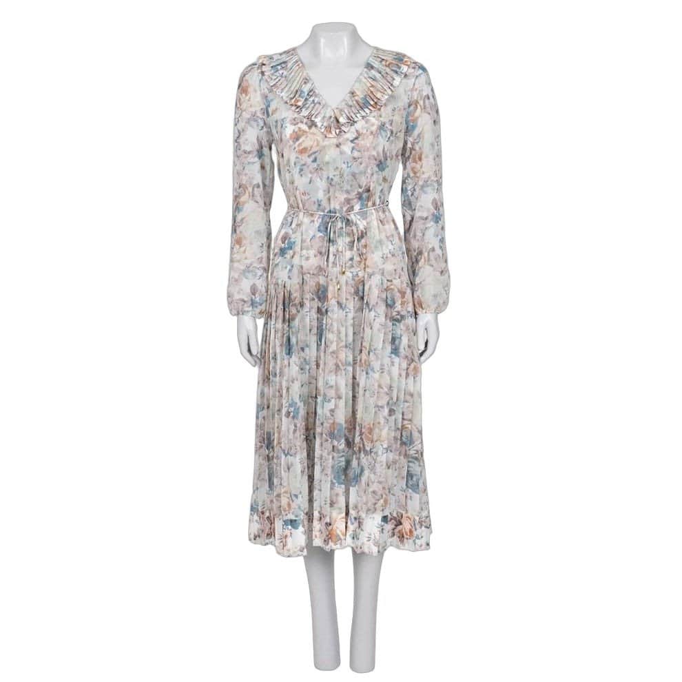 ZIMMERMANN Zimmermann Floral Sheer Pleated DressSz. 2/M pre-owned MultiColor Good condition - Front View