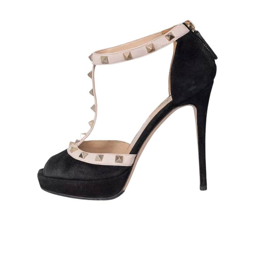 Valentino Valentino Black Suede Open Toe Pumps - Sz 37 Pre-owned Black Suede Good condition - Front View