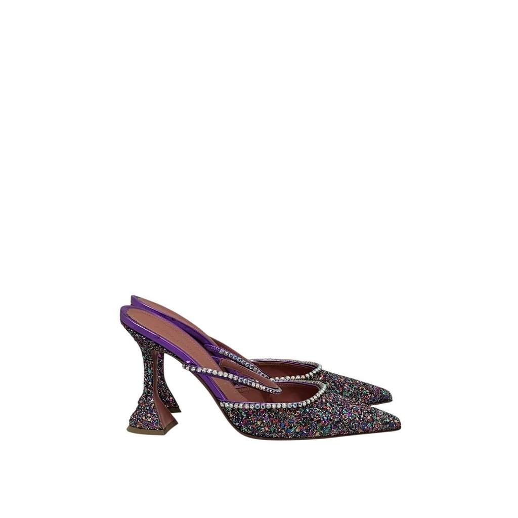Amina Muaddi Amina Muaddi Gilda Multicolor Glitter Leather Mules Sz 39.5 Red Leather Never worn - Front View