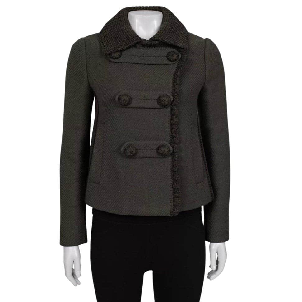Prada Prada Vintage Green Wool Knit-Detail Double-Breasted Jacket Sz.40/S Pre-owned Green Wool Good condition - Front View