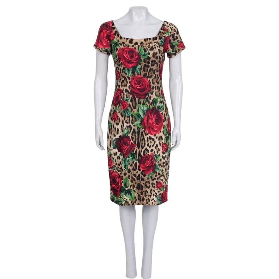 Dolce & Gabbana Dolce & Gabbana Floral Print Fitted Dress - Size IT44/L Pre-owned Brown Good condition - Front View