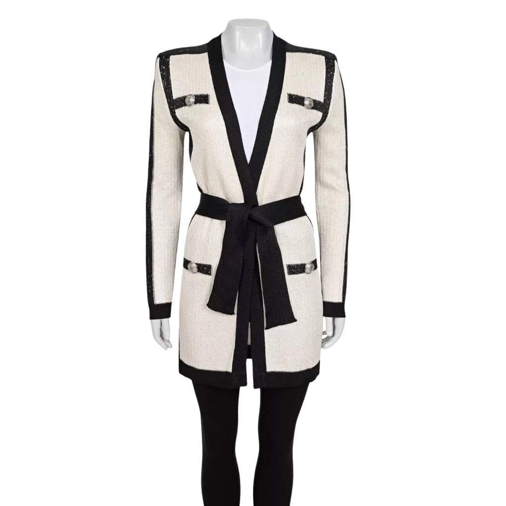 Balmain NWOT Balmain White Long Cardigan with Belt - EU36/S Pre-owned White Never worn - Front View