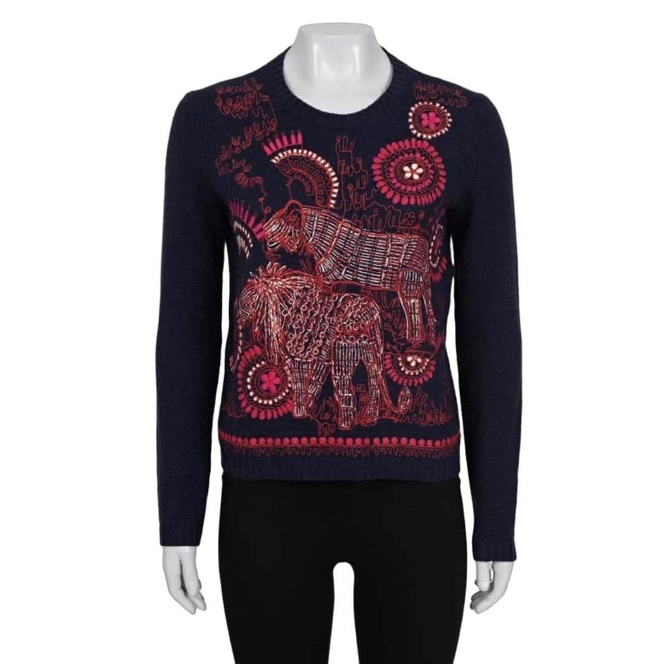 Christian Dior Christian Dior Blue Cashmere Embroidered Jumper 38/M pre-owned Red Wool Good condition - Front View