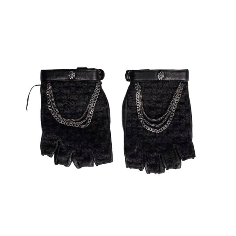 Chanel Chanel Black Leather Chain Detail Fingerless Gloves Mittens Sz.7.5 Pre-owned Black Leather Good condition - Front View