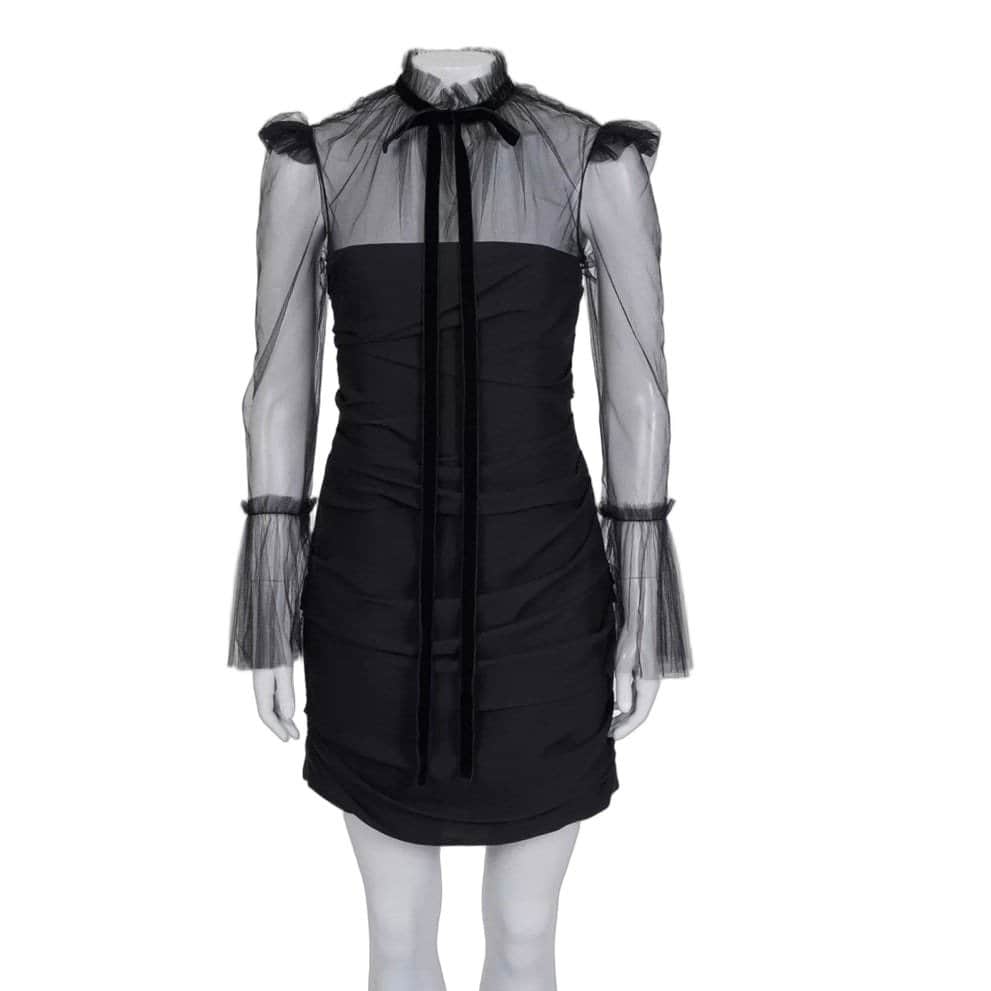 Khaite Khaite Black Silk Cocktail Dress with Sheer Sleeves XS pre-owned Black Silk Never worn - Front View