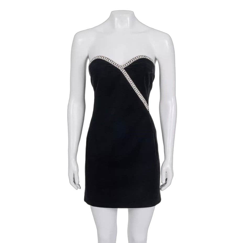 Saint Laurent Saint Laurent Black Crystal Embellished Dress Sz.34XS Pre-owned Black Silk Never worn - Front View