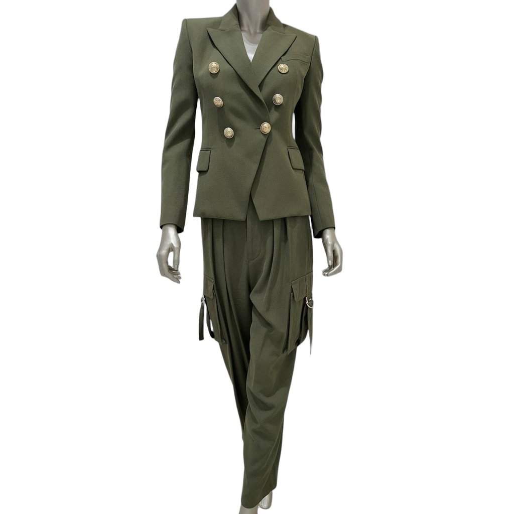 Balmain Balmain Green Twill Suit - EU 36 (S) Pre-owned Green Cotton Good condition - Front View