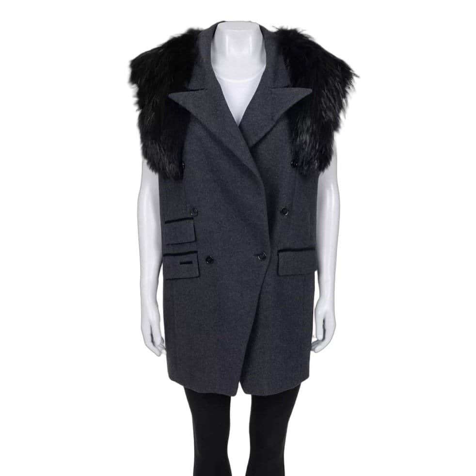Dolce & Gabbana Dolce & Gabbana Gray Wool & Faux Fur Double-Breasted Vest Sz.40 pre-owned Grey Wool Good condition - Front View