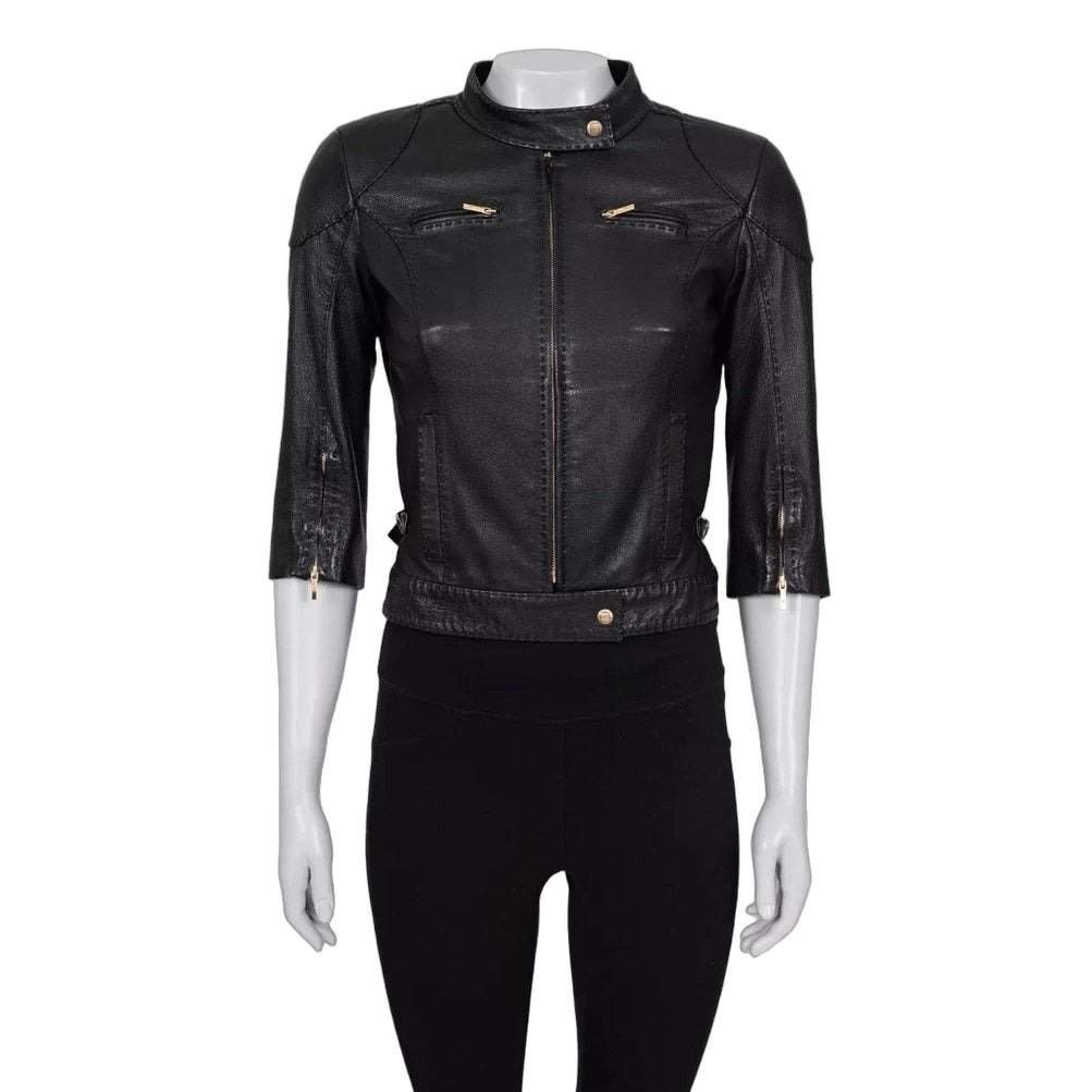 Fendi Fendi Black Leather Cropped Sleeve Jacket sz.40 pre-owned Black Leather Good condition - Front View