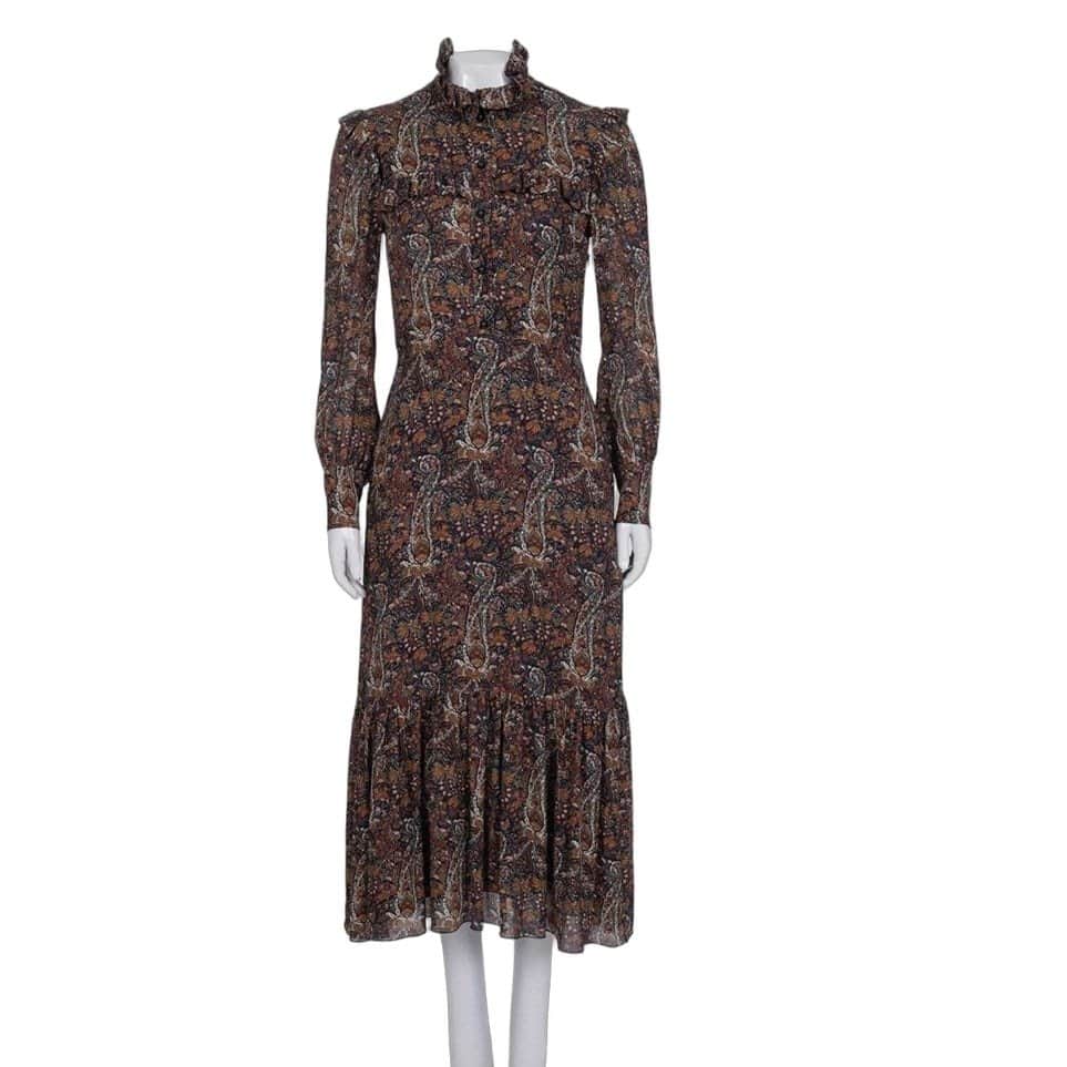 Saint Laurent Saint Laurent Floral Viscose Silk Lined Button Dress Sz.38 pre-owned Brown Silk Good condition - Front View