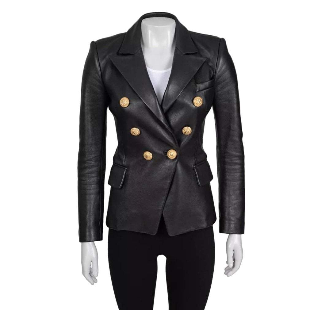 Balmain Balmain Luxurious Black Lamb Leather Jacket - Size FR34/XS Pre-owned Black Leather Good - Front View