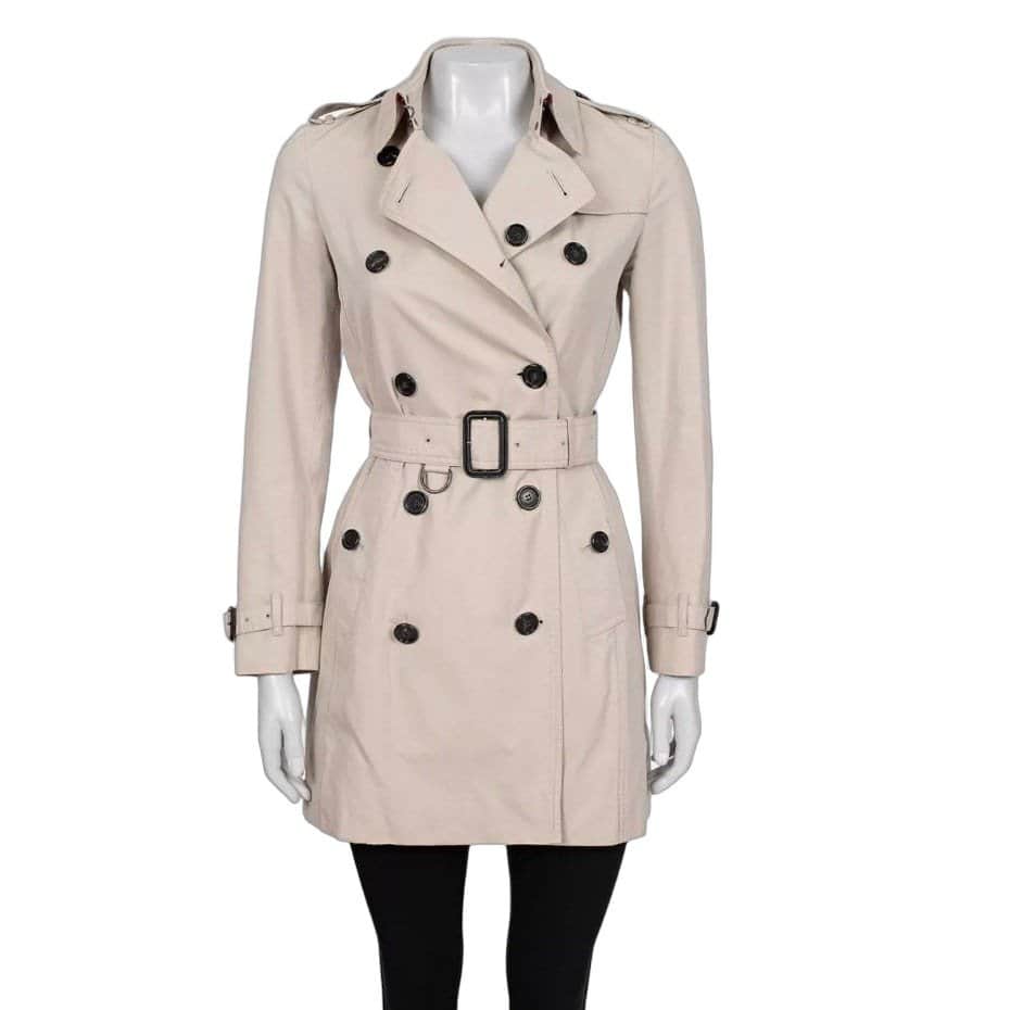 Burberry Burberry Beige Cropped Trench Coat with Belt EU32/XXS Pre-owned Beige Cotton Good - Front View