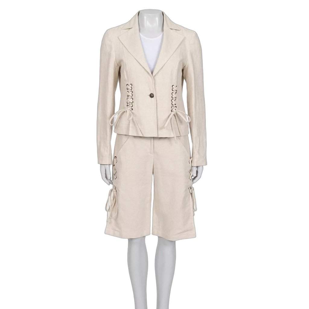 Valentino NWOT Valentino Roma Beige Cotton-Linen Shorts & Jacket Set Sz.40 Pre-owned Beige Cotton Never worn - Front View