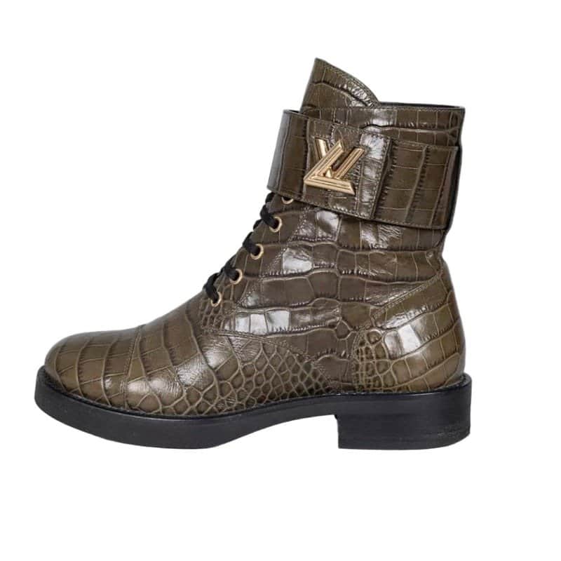 Louis Vuitton Louis Vuitton Crocodile Print Lambskin Leather Boots - Size 38 pre-owned Gold Leather Good condition - Front View