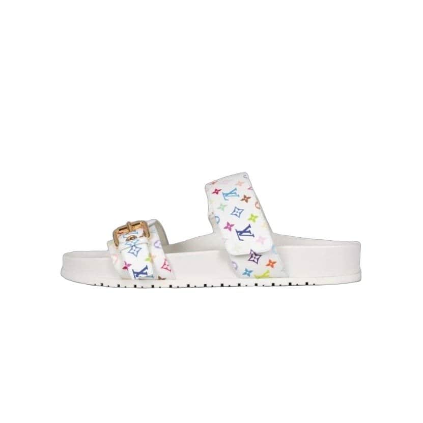 Louis Vuitton Louis Vuitton x Murakami Leather Slides - White, Size 38 Pre-owned White Leather Good condition - Front View