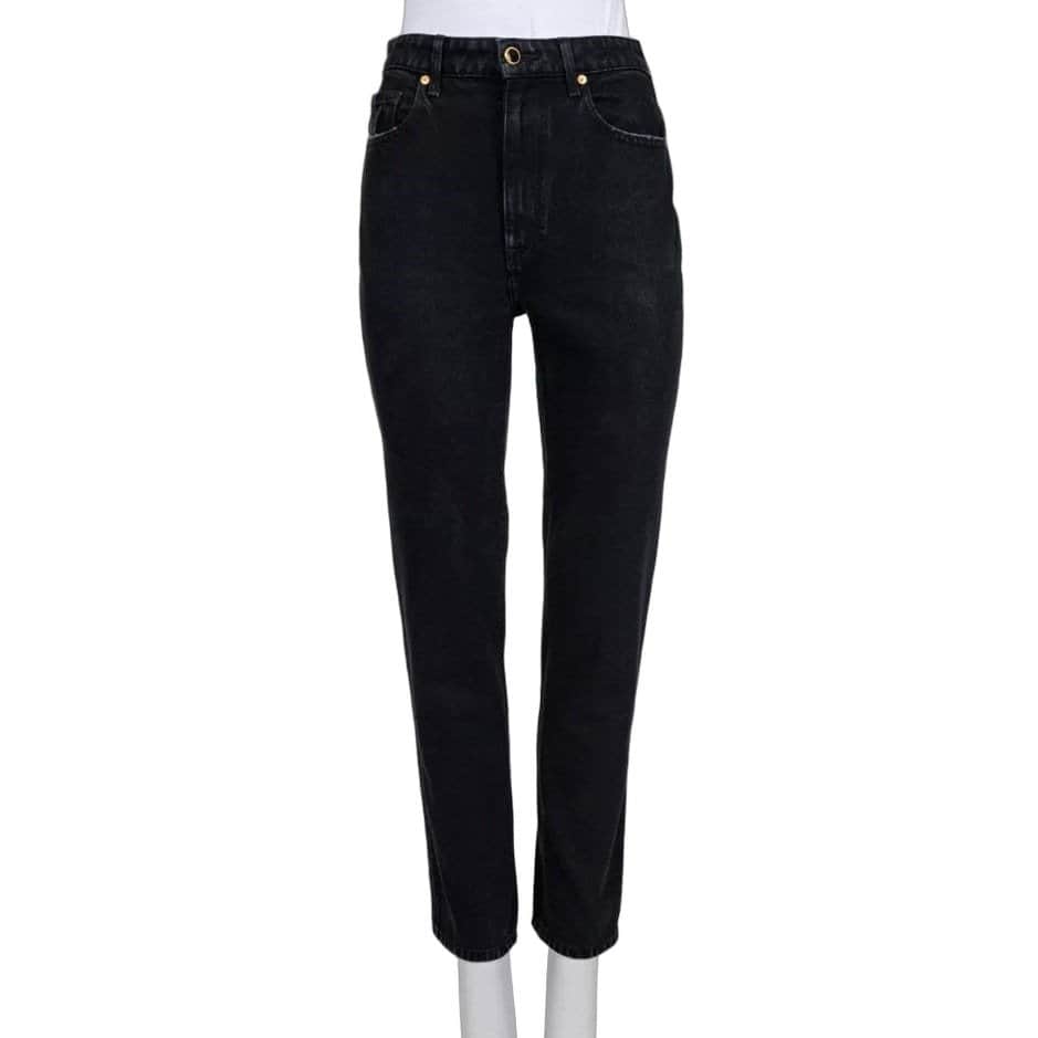Khaite Khaite Black Straight-Leg Jeans with Gold Button Detail Sz.W25 | XS pre-owned Black Cotton Good condition - Front View