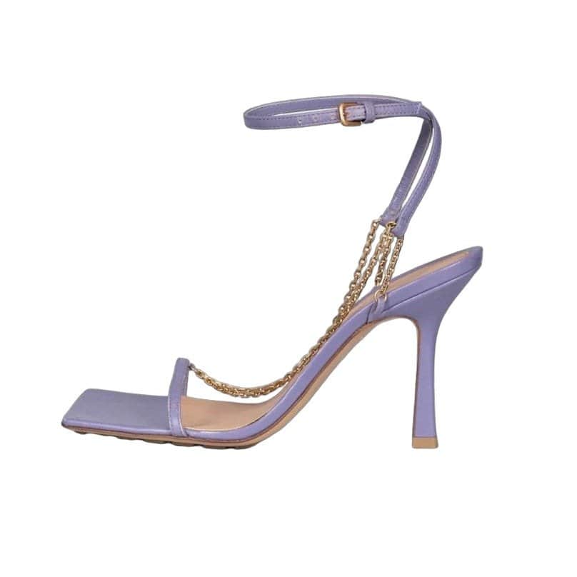 Bottega Veneta Bottega Veneta Purple Leather Chain Sandals, Size 37 Pre-owned Purple Leather Good condition - Front View