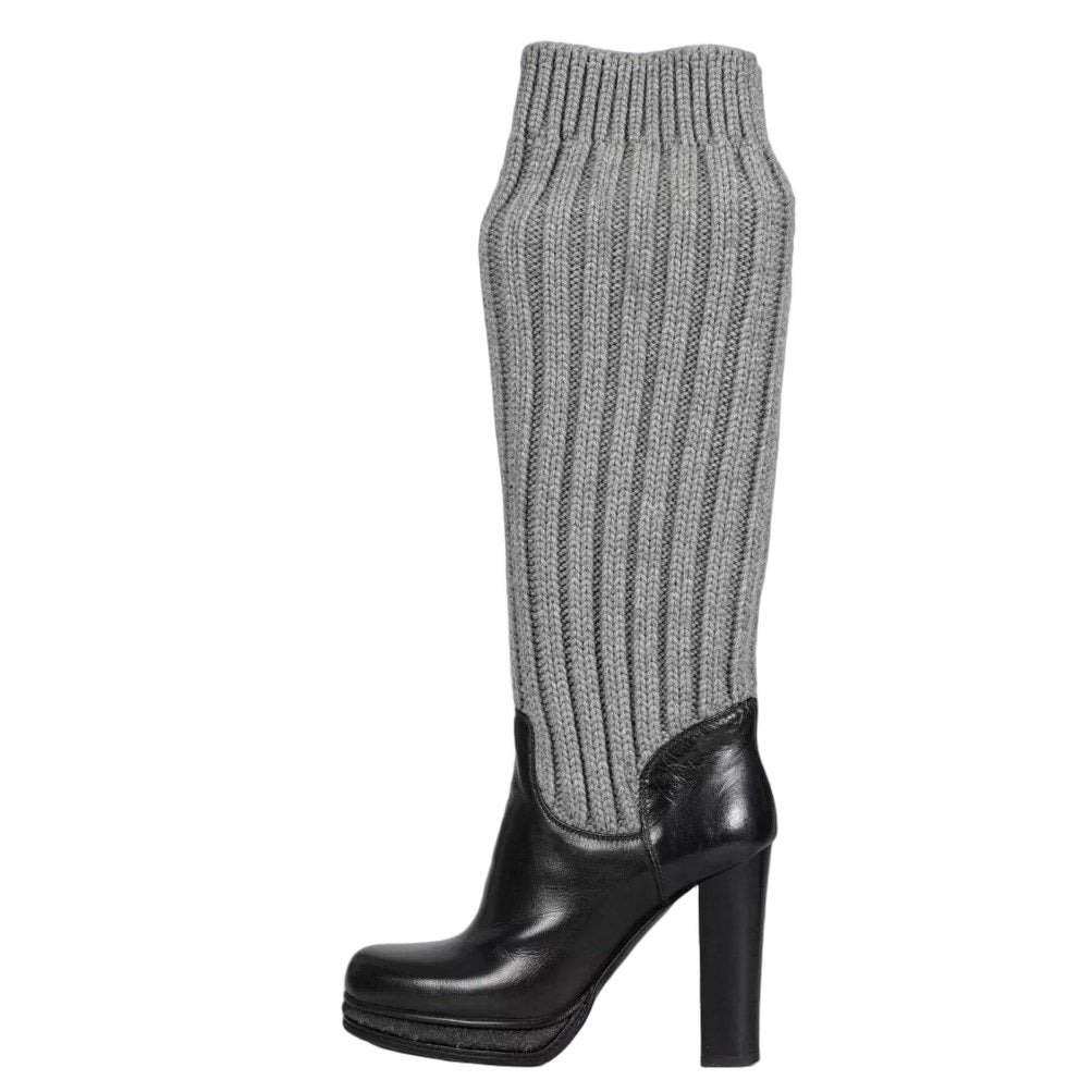 Dolce & Gabbana Dolce & Gabbana Black Leather Knitted Boots sz.37 pre-owned Black Leather Good condition - Front View