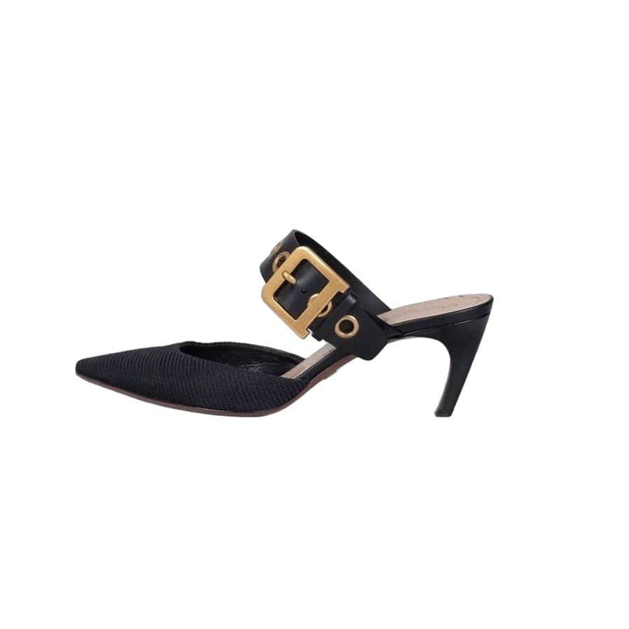 Christian Dior Christian Dior Black Pointed-Toe Mules - Size 39.5 Pre-owned Black Leather Good condition - Front View