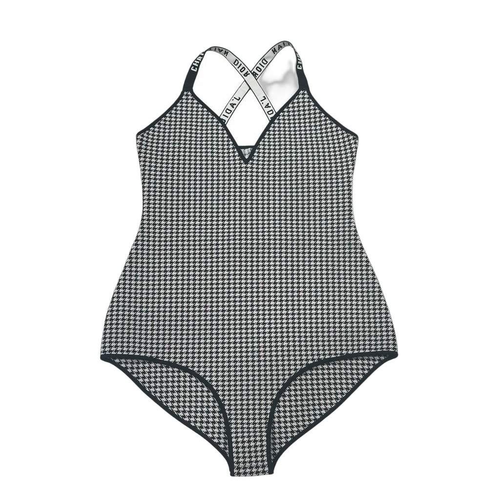 Christian Dior Elegant Christian Dior Houndstooth Bodysuit - Size M Pre-owned Black Good condition - Front View