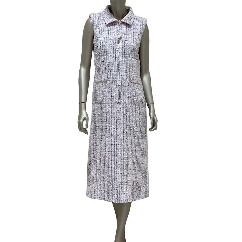 Chanel CHANEL Light Pink & White Fantasy Tweed Dress Sz.38 pre-owned White Tweed Good condition - Front View