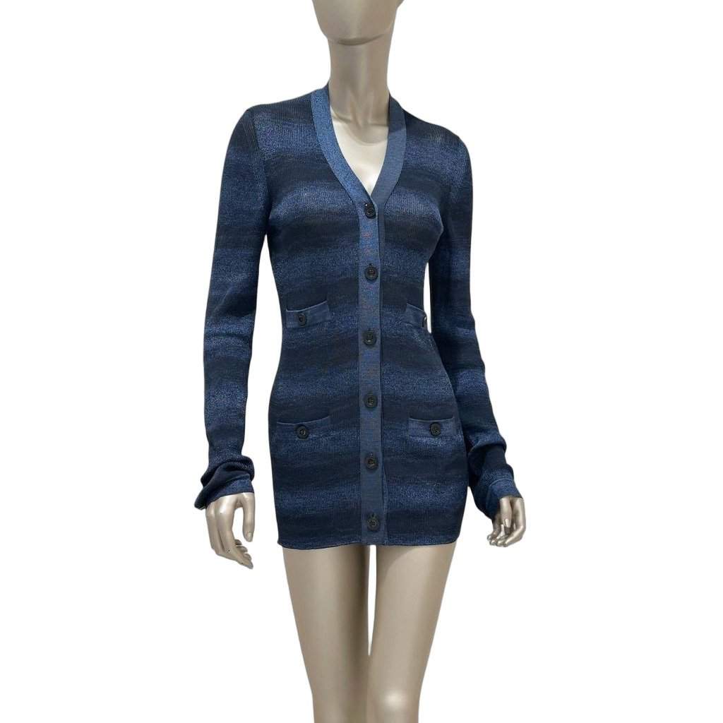 Chanel Chanel Navy Metallic Knit Fall 2009 Collection Cardigan Sz.40 Pre-owned Navy Good condition - Front View