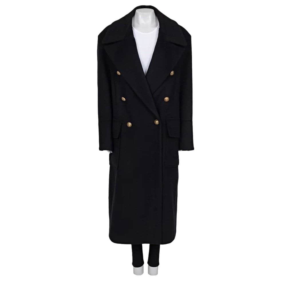 Balmain NWT Balmain Black Wool Cashmere Straight Coat Sz.40/L pre-owned Black Wool Never worn, with tag - Front View