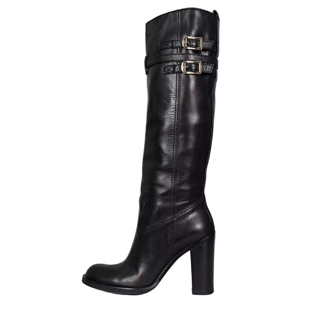Gucci Gucci Black Leather Round Toe Stacked Heel Boots Sz.39.5 Pre-owned Black Leather Good - Front View