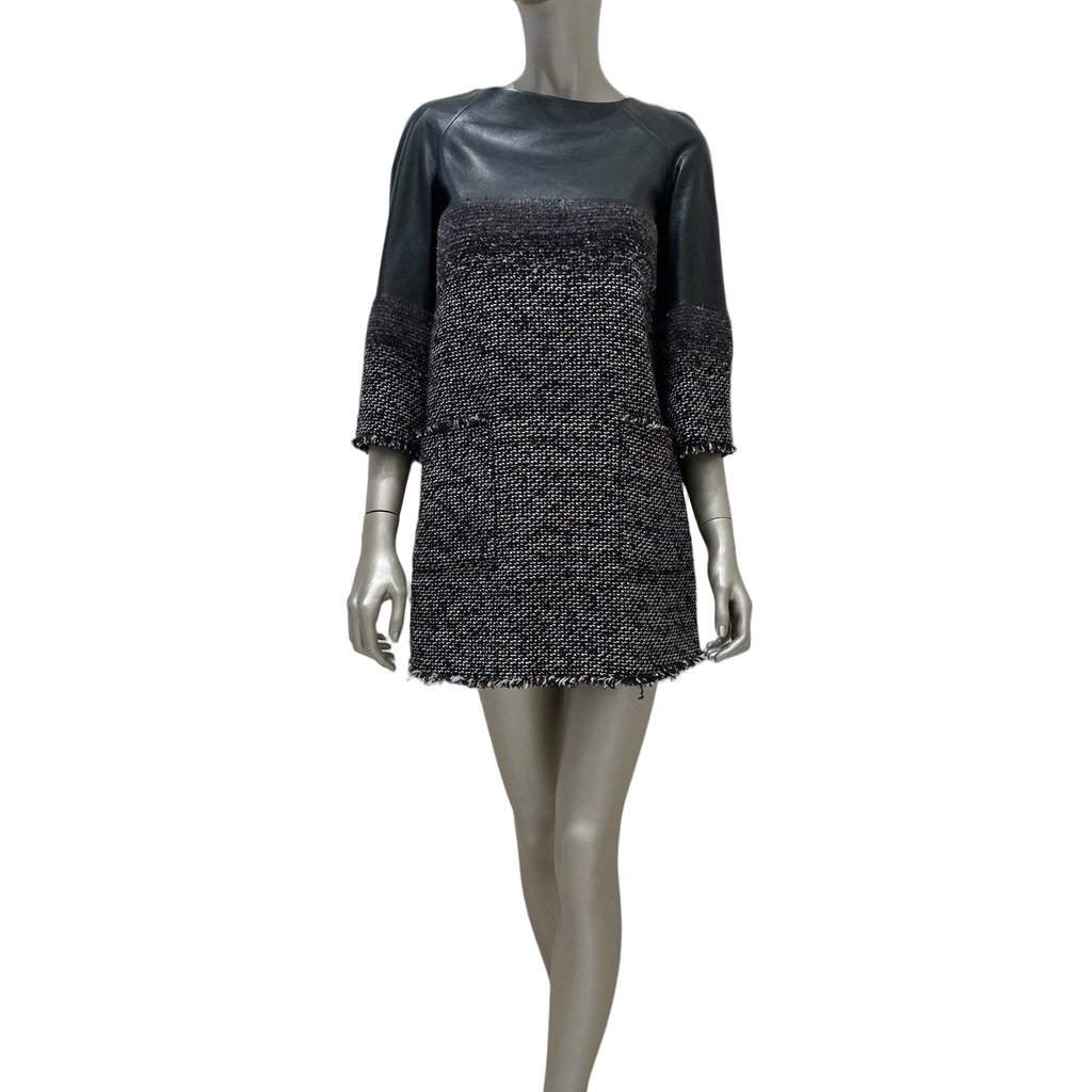 Chanel Chanel Tweed & Leather Dress Sz/36 Pre-owned Black Tweed Good - Front View