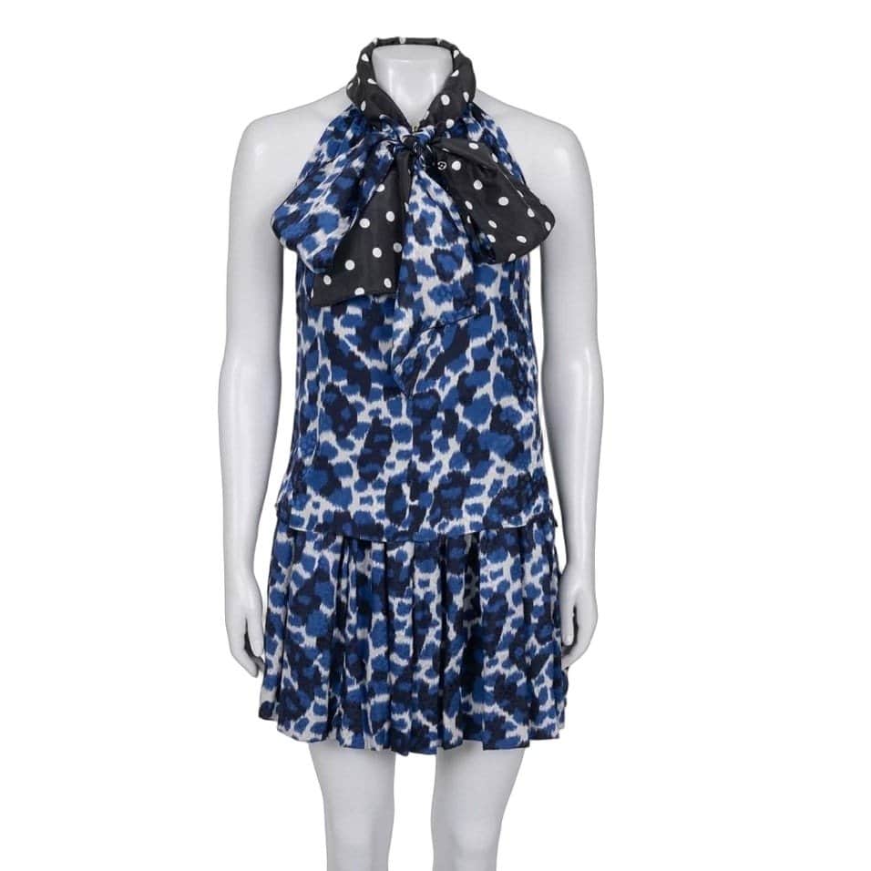 Louis Vuitton Louis Vuitton Blue Silk Skirt & Top Suit Set Sz.36 Pre-owned Blue Silk Good - Front View