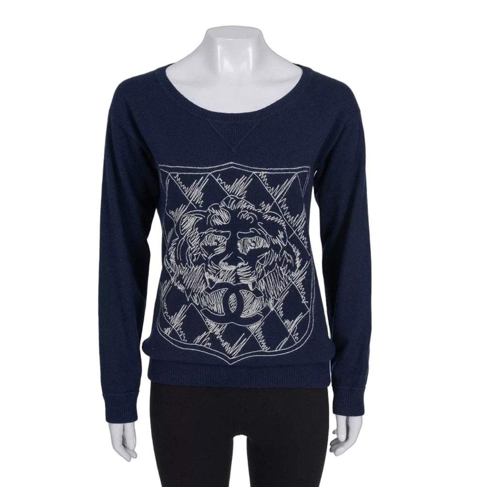 Chanel Chanel Vintage Blue Cashmere Jumper - Size M, EU38 Pre-owned Blue Wool Good - Front View