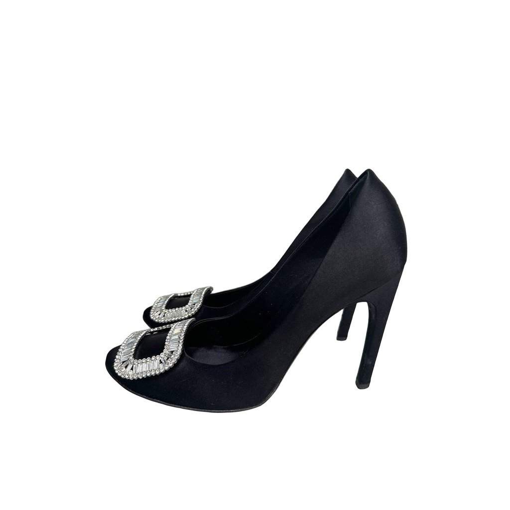Roger Vivier Roger Vivier Black Satin Crystal Buckle Heels Sz.39 pre-owned Black Satin Good - Front View