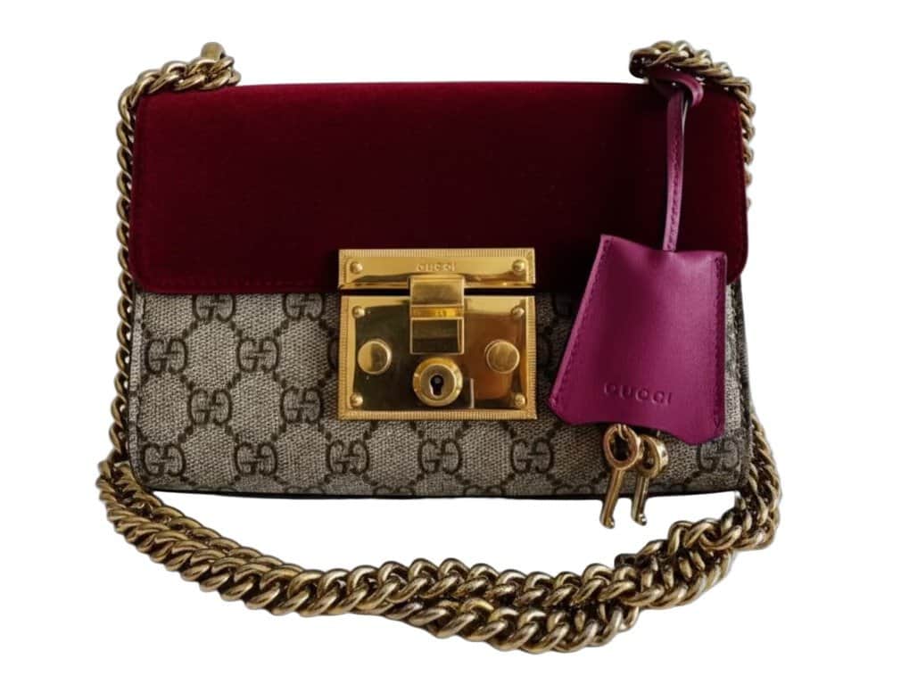 Gucci GG Supreme Padlock Chain Small Shoulder bag Beige Leather Good - Front View