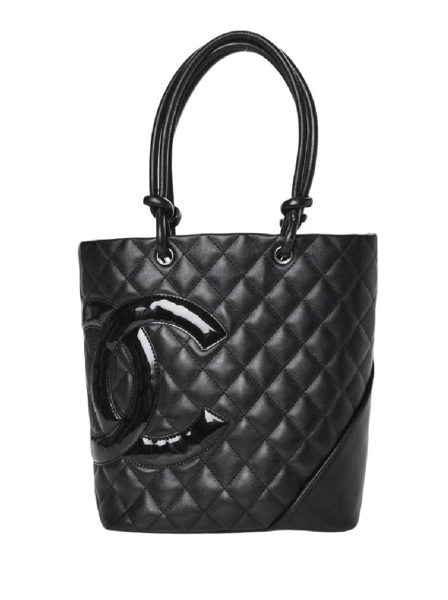 Chanel Black Leather Patent Cambon Line Medium Bag Black Leather Good - Front View