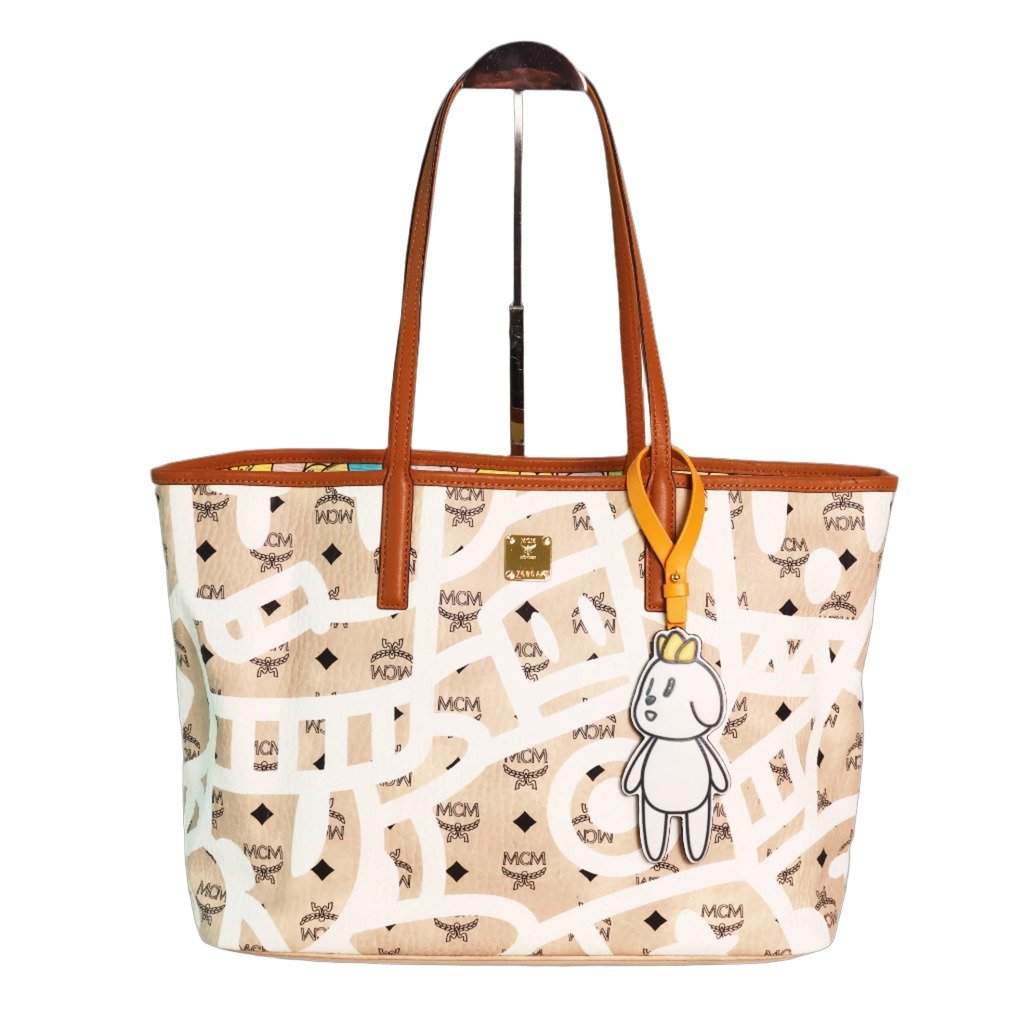 MCM Graffiti Reversible Limited Edition Tote Bag Brown Canvas Good - Front View