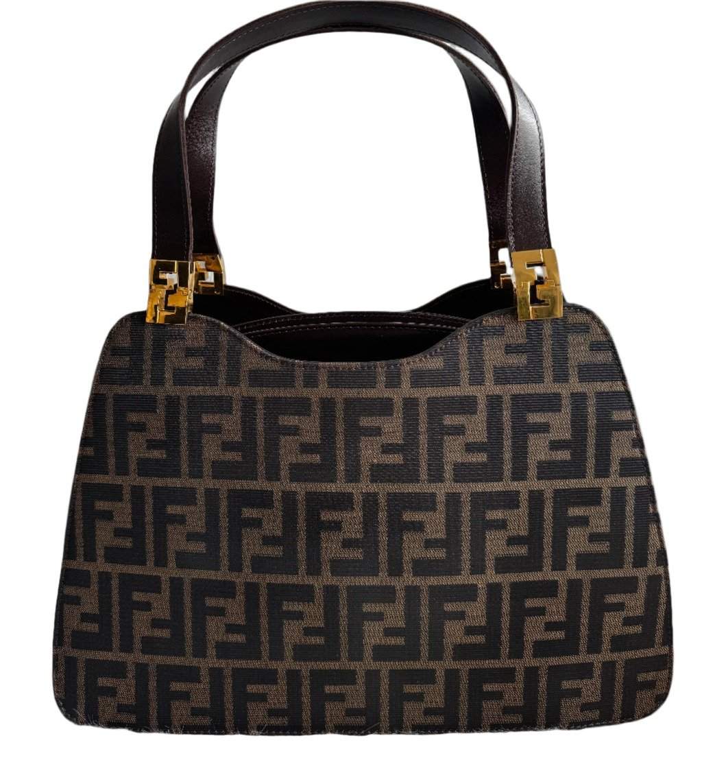 Fendi Zucca Canvas Shoulder Bag Brown Canvas Good - Front View