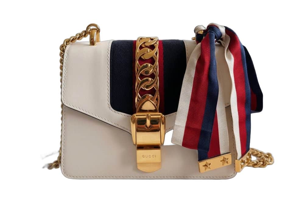 Gucci Sylvie White Mini Chain Bag White Leather Good - Front View
