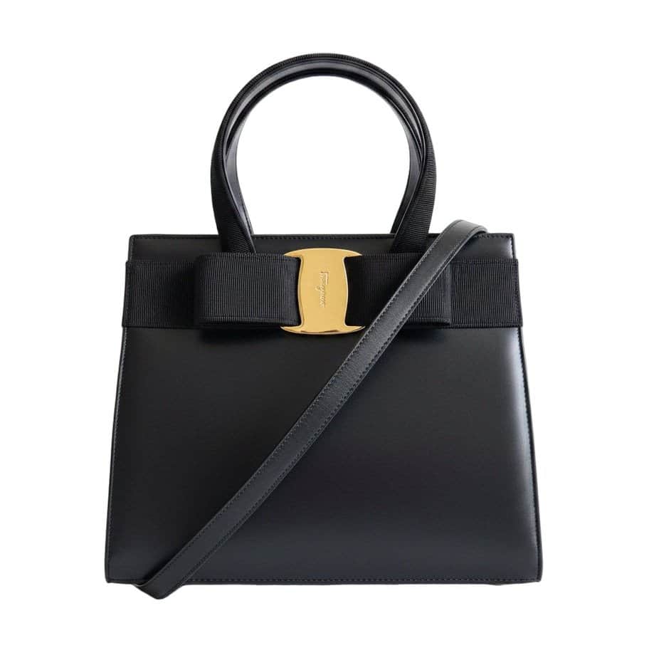 Salvatore Ferragamo Vara Leather Black Two-way Bag Black Leather Good - Front View