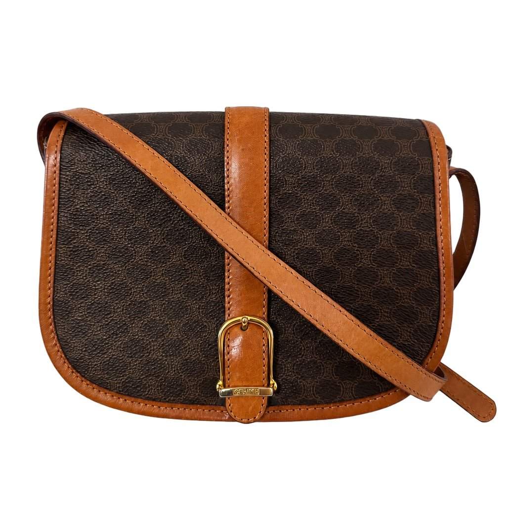 Celine Macadam Brown Shoulder Bag Brown Canvas Good - Front View