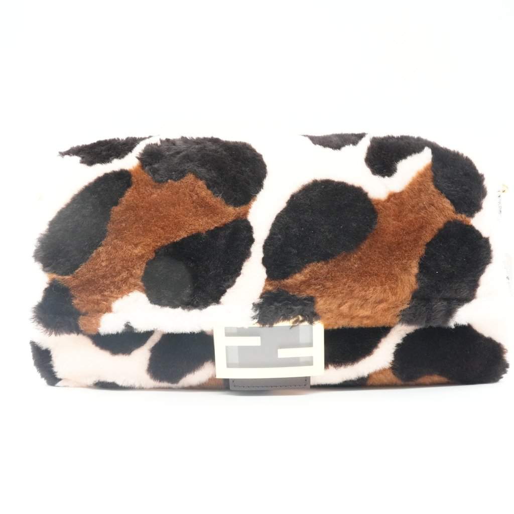 Fendi Shearling Large Pink/Brown Bag MultiColor Fur Very good - Front View