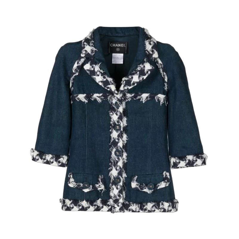 Chanel Twill Trim Denim Jacket Blue Denim Very good condition - Front View